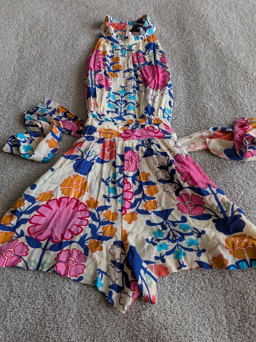 RACHEL Rachel Roy Floral Halter Romper in Cream, Pink, Blue & Yellow